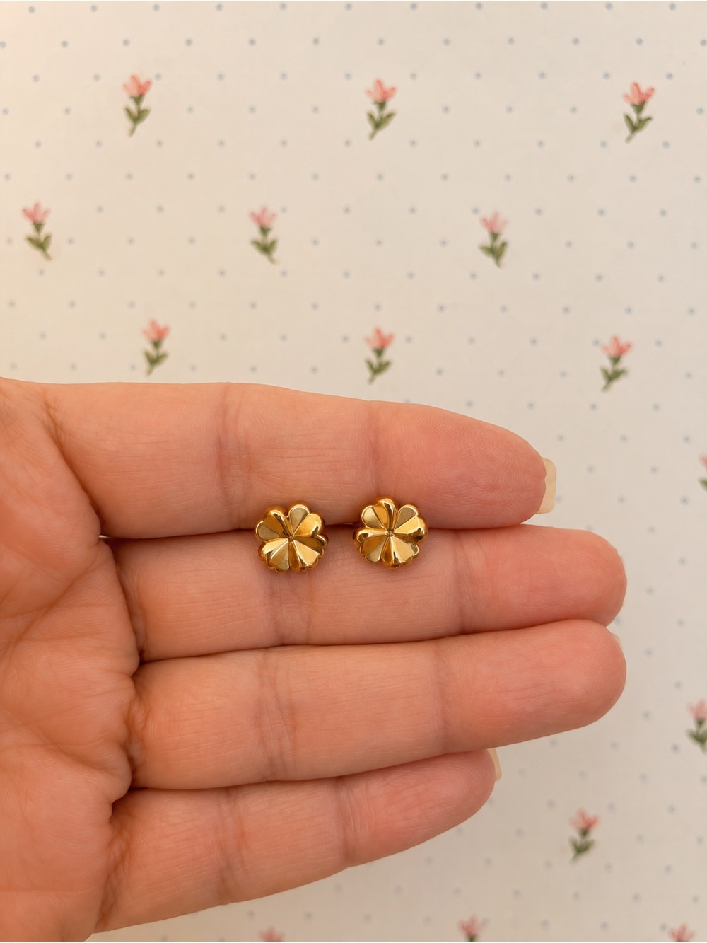Gold Floral Petal Stud Earrings for Women
